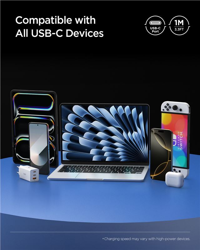 Cablu Spigen Essential USB C la USB C 100W, 1m, alb
